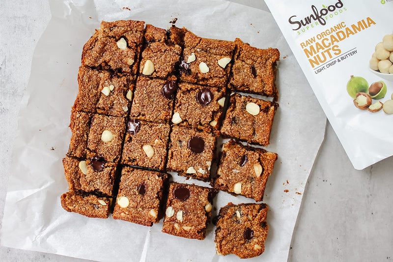 Dark Chocolate Macadamia Nut Blondies