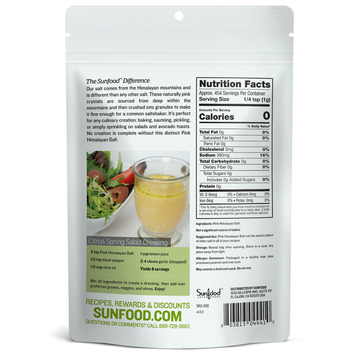 Salt, Himalayan Pink, Fine, 1lb - Back