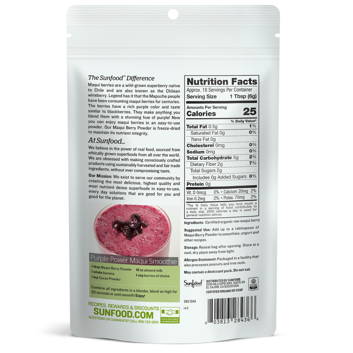 Maqui Berry Powder, Organic, Raw - Back
