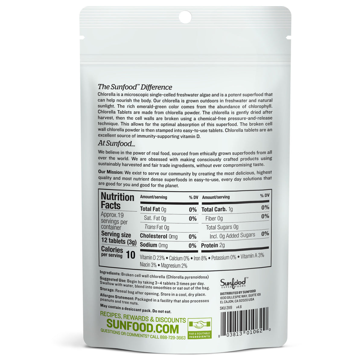 Chlorella Tablets - Back