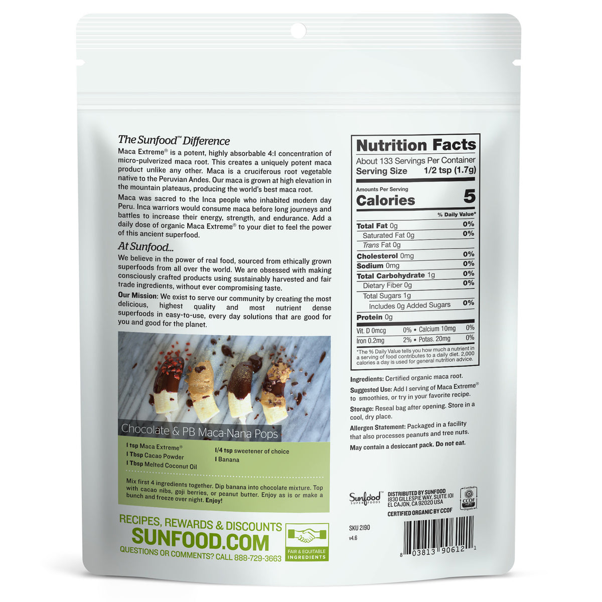 Maca Extreme, 8oz, Organic - Back