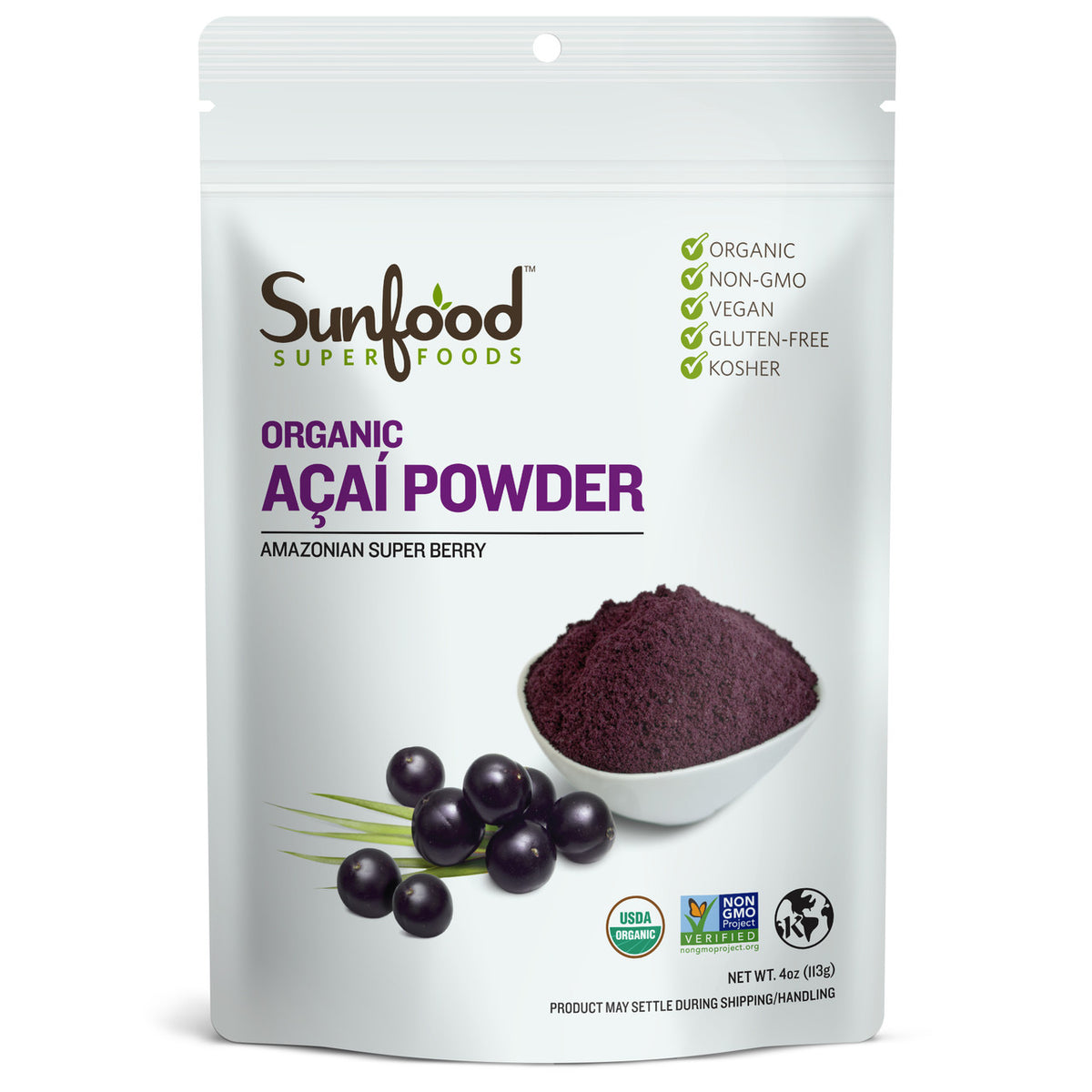 Acai Powder 4oz, Certified Organic Sunfood Superfoods