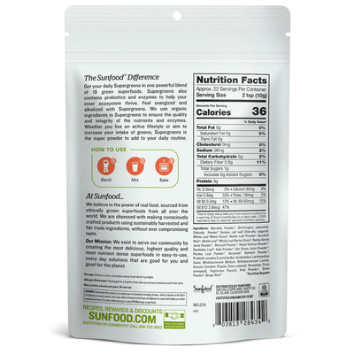 Supergreens, 8oz, Organic - Back