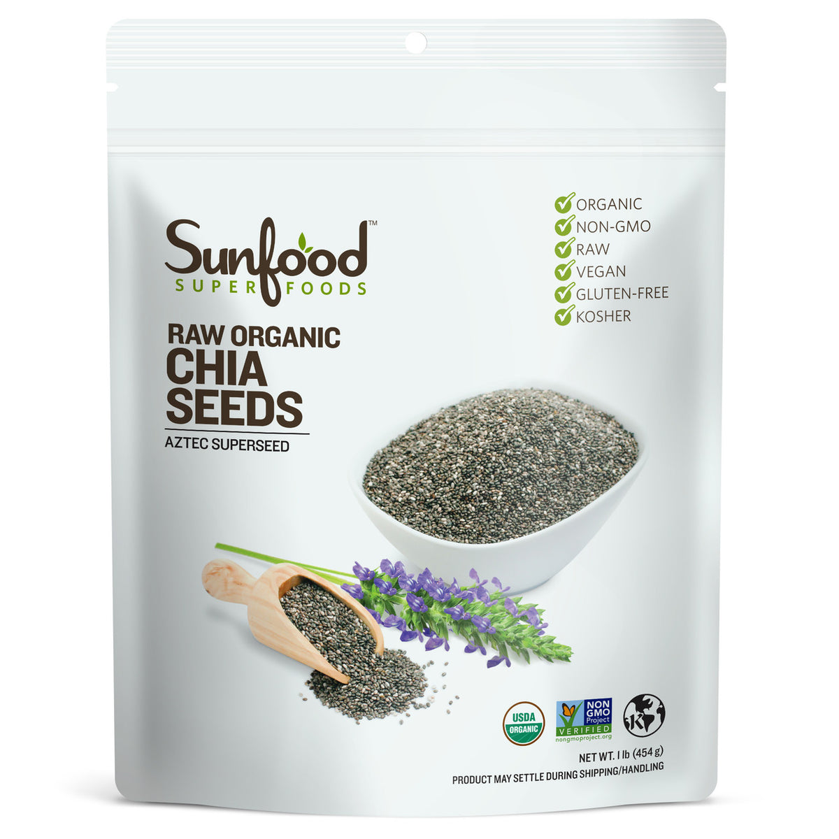 Certified Organic Chia Seeds 1lb Sunfood Superfoods