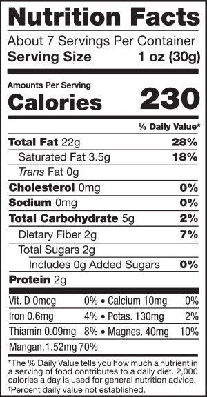 Macadamia Nuts, 8oz, Organic, Raw - Nutrition Facts