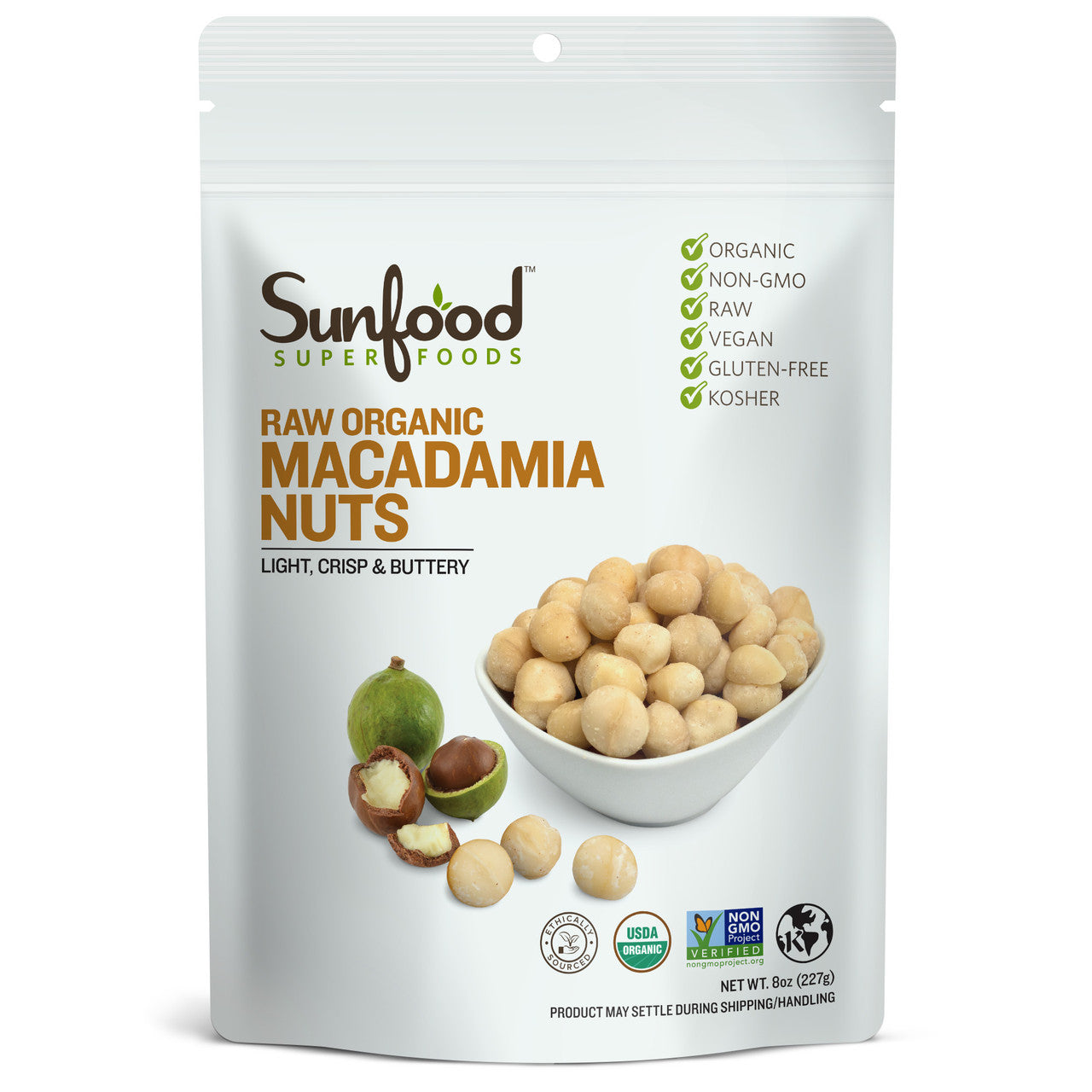 Macadamia Nuts 8oz, Certified Organic Sunfood Superfoods