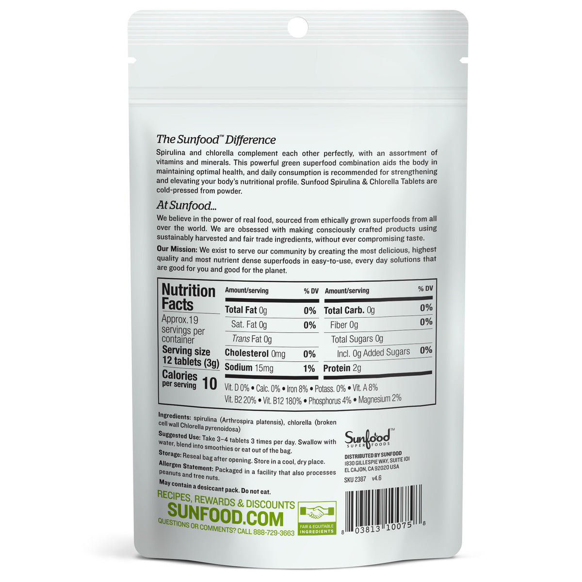 Spirulina/Chlorella Tablets - Back