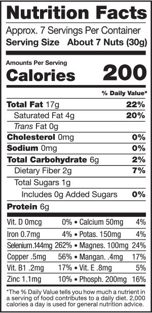 Brazil Nuts, 8oz, Organic, Raw - Nutrition Facts