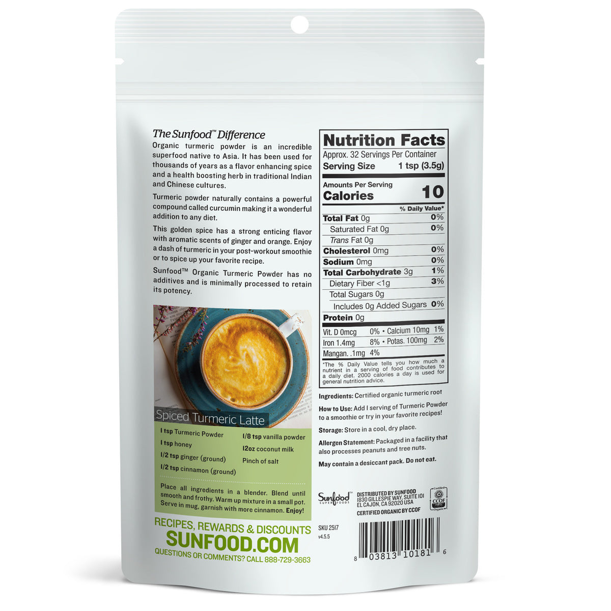 Turmeric Powder, 4oz, Organic - Back