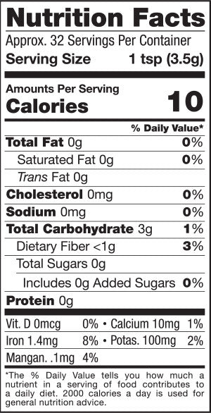 Turmeric Powder, 4oz, Organic - Nutrition Facts