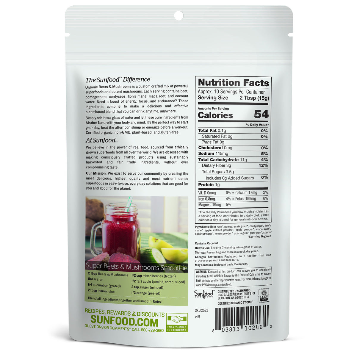 Beets & Mushrooms, 5.31oz, Organic - Back