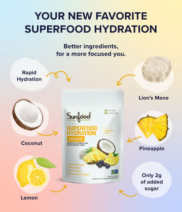 Electrolyte Drink Powder, Superfood Hydration, Focus, 8oz