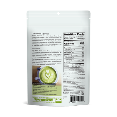 Matcha SuperLatte, 6oz, Organic - Back of Bag