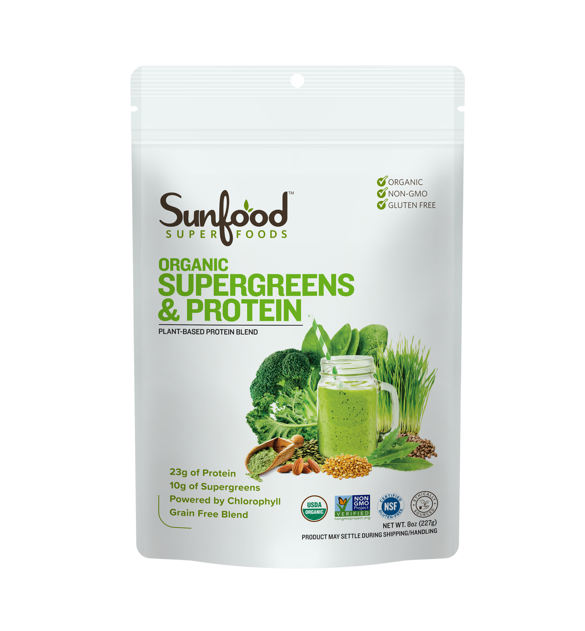 Supergreens & Protein, 8oz, Organic - Front