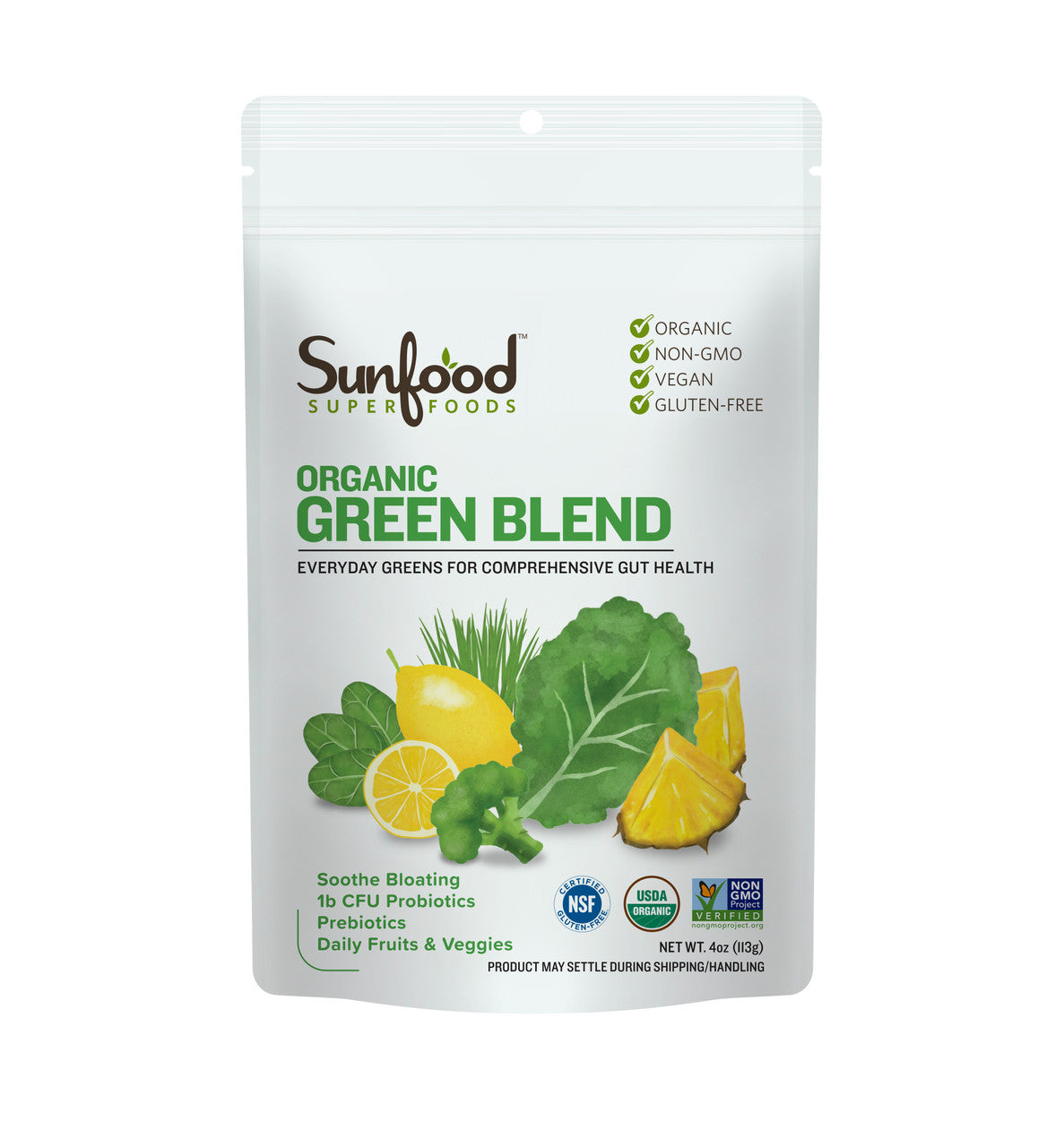 organic green blend with leafy green superfoods prebiotics probiotics for gut health immunity and energy